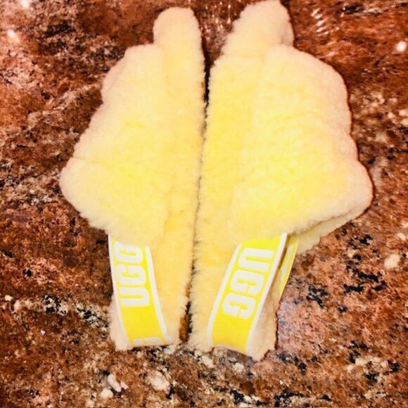 💛 UGG Fluff Yeah Chunky Wedge Slippers Slides Sandals Sz 7 NEVER WORN OUTSIDE - Picture 10 of 11